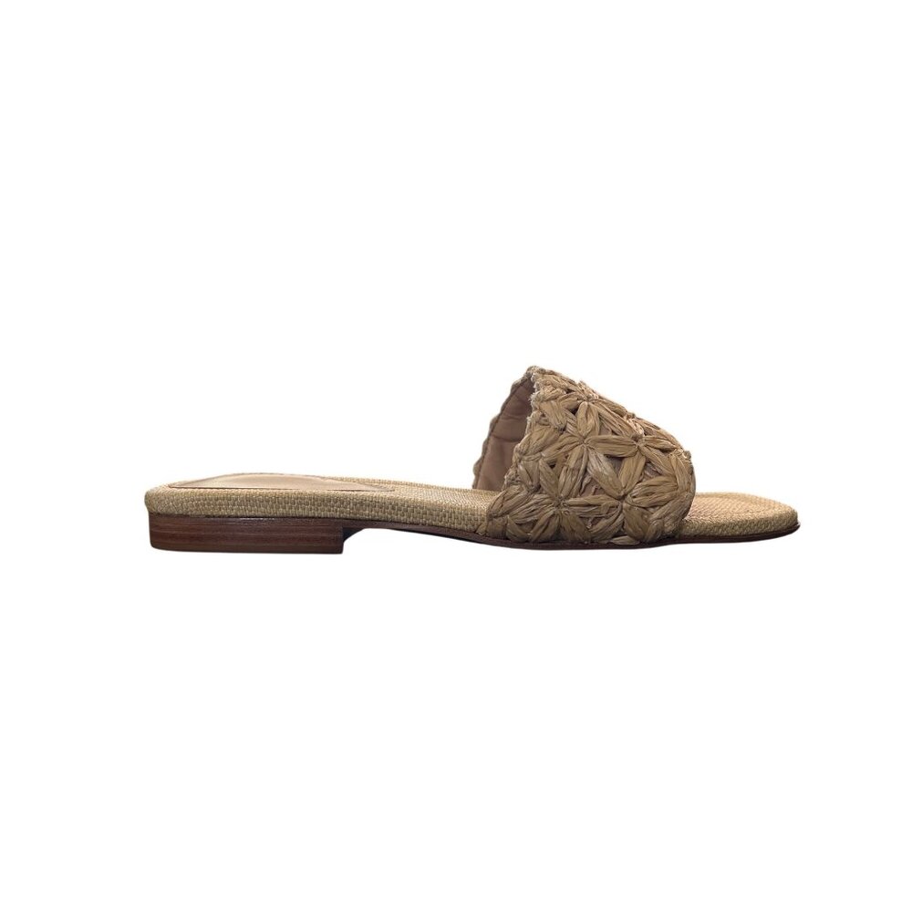 Schutz Nude Raffia Ayla Slide Sandals Leather-Sole Womens Size 8 NEW - Picture 9 of 10